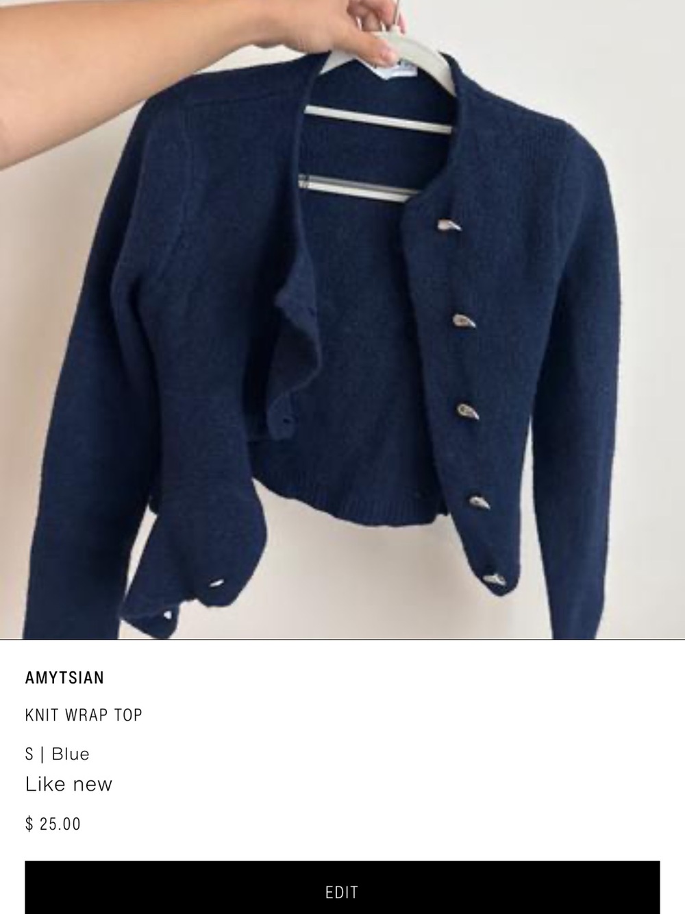Zara Navy Cropped Knit Cardigan with Button Detail